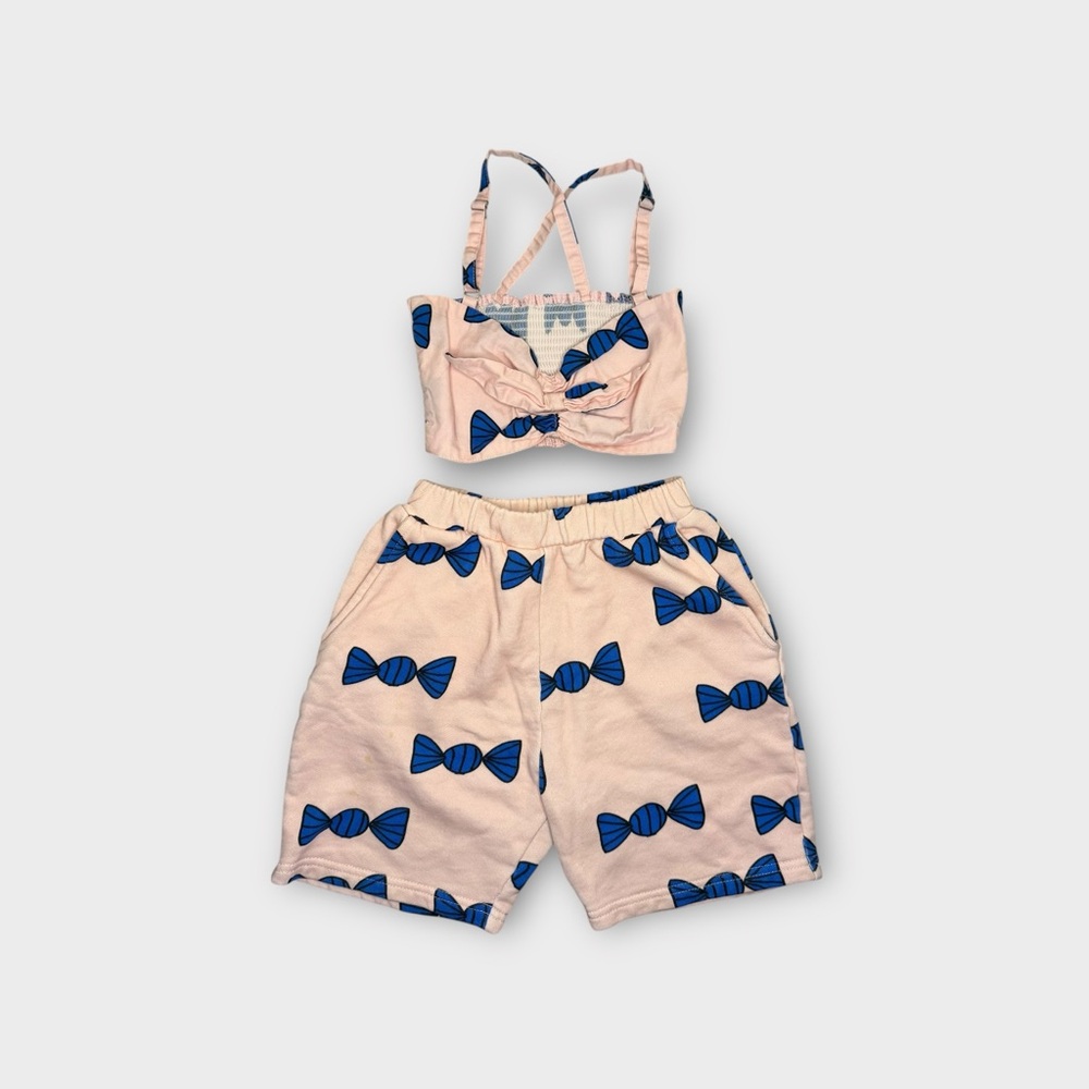 Banana Valentine Blue Candy Pattern Pink Top & Bottom Matching Organic Set